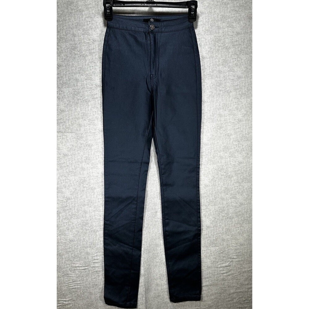 Missguided Pants Faux Leather Women Size 0 Blue Straight Leg Skinny